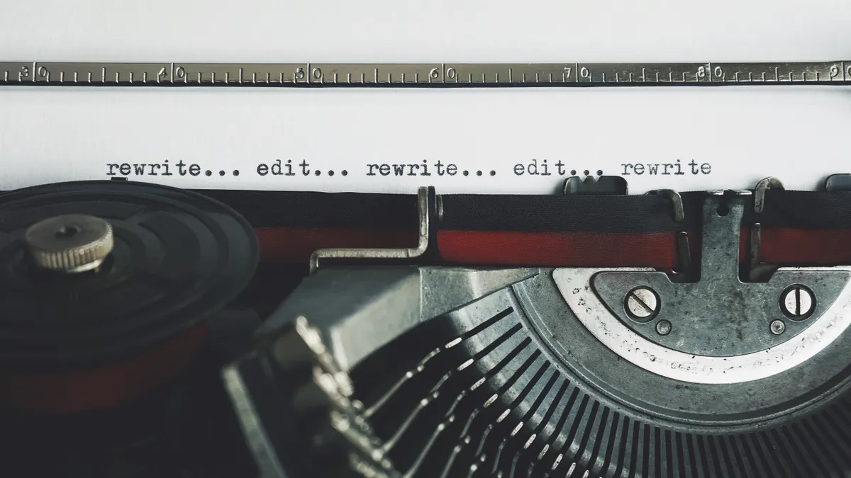 Typewriter with repeated words on the paper